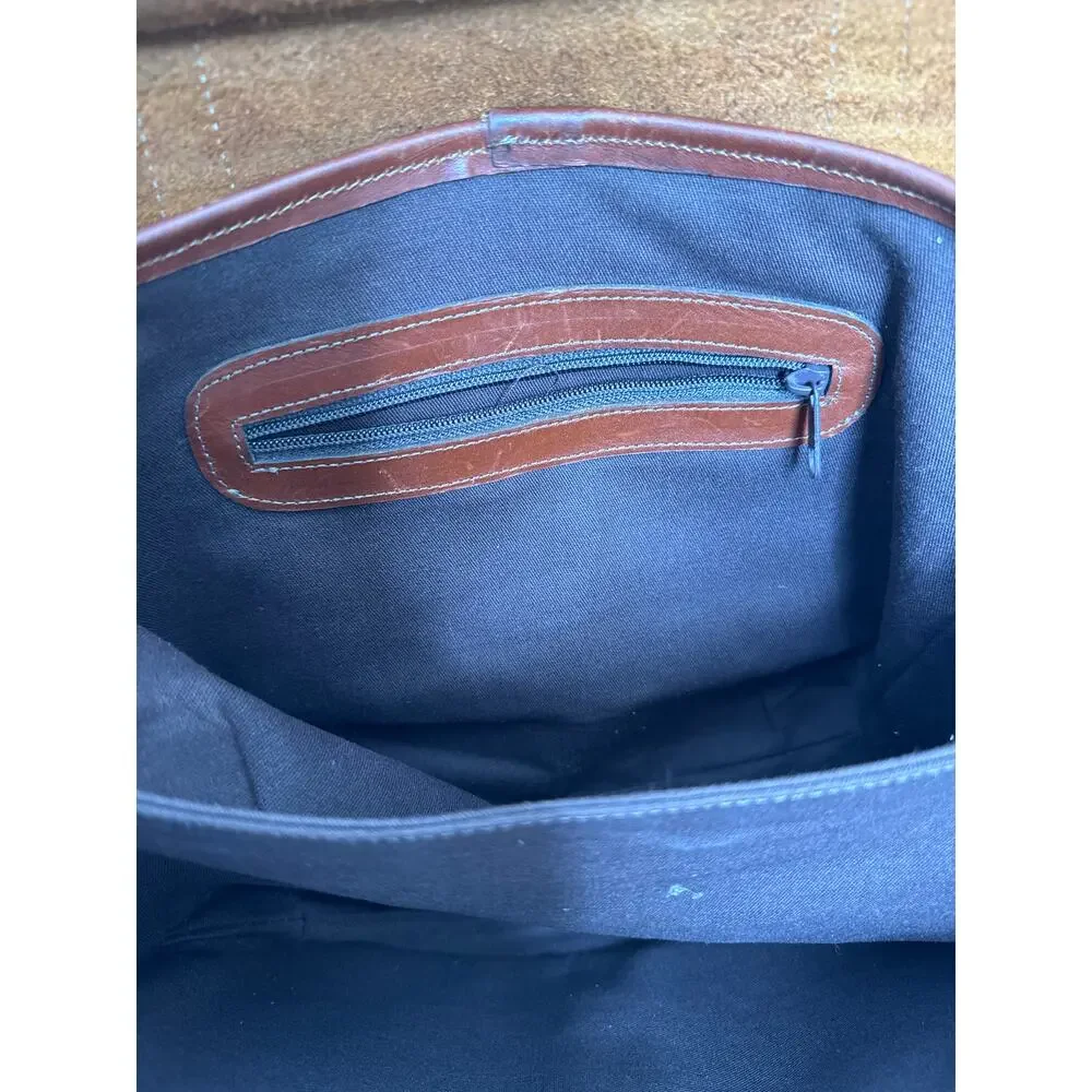 Vintage 90s Brown Leather Messenger Satchel Bag Detachable Shoulder Strap USA